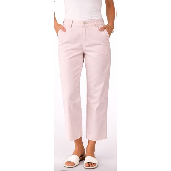 Norma Kamali Pants - Norma Kamali Pink Pinstripe Pants 12 Straight High Rise Adjustable Waist Light